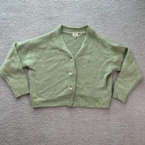 Pink Diamond Cropped Knit Cardigan Button Front V Neck Sweater Small Light Green